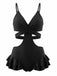 Maillot de Bain Une Pièce à Volants Croisé Découpé Noir Années 1940 2