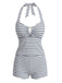 Ensemble Tankini Dos-Nu Rayé Ajouré Texturé Noir Années 1940 2