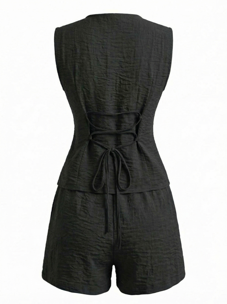 Col V à Lacets Gilet & Short Set Années 1940 5