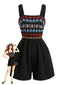 Combishort Col Carré Brodé Fleur Noir Années 50