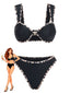 Ensemble bikini noir bordures léopard et étoiles mer métalliques années 50