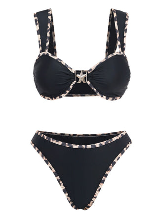 Ensemble Bikini Ornements Métal Étoile de Mer Bordure Léopard Noir Années 1950 2