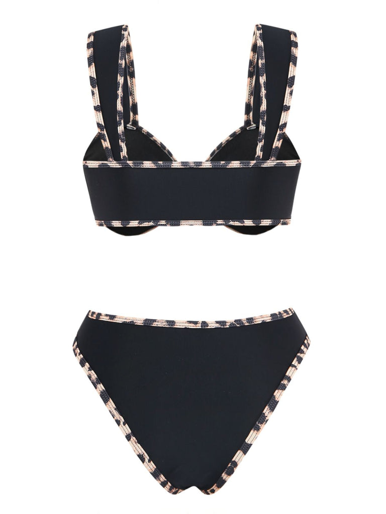 Ensemble Bikini Ornements Métal Étoile de Mer Bordure Léopard Noir Années 1950 3