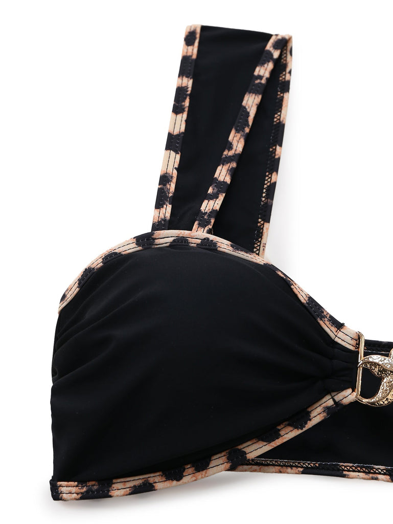 Ensemble Bikini Ornements Métal Étoile de Mer Bordure Léopard Noir Années 1950 5