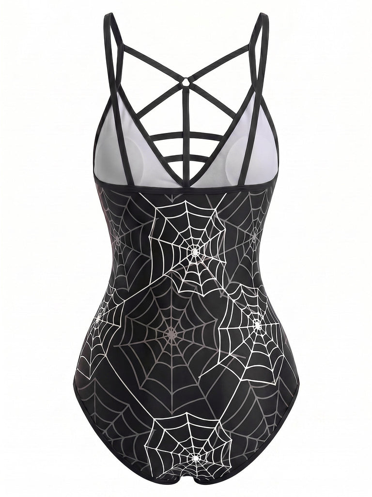 [Prévente] Araignée Toile Imprimée Gothique One-Pièce Maillot de Bain Noire Années 1950 5