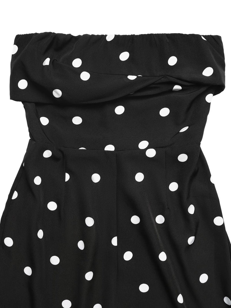 Combinaison Bustier à Jambes Larges à Pois Noire Années 1950 6