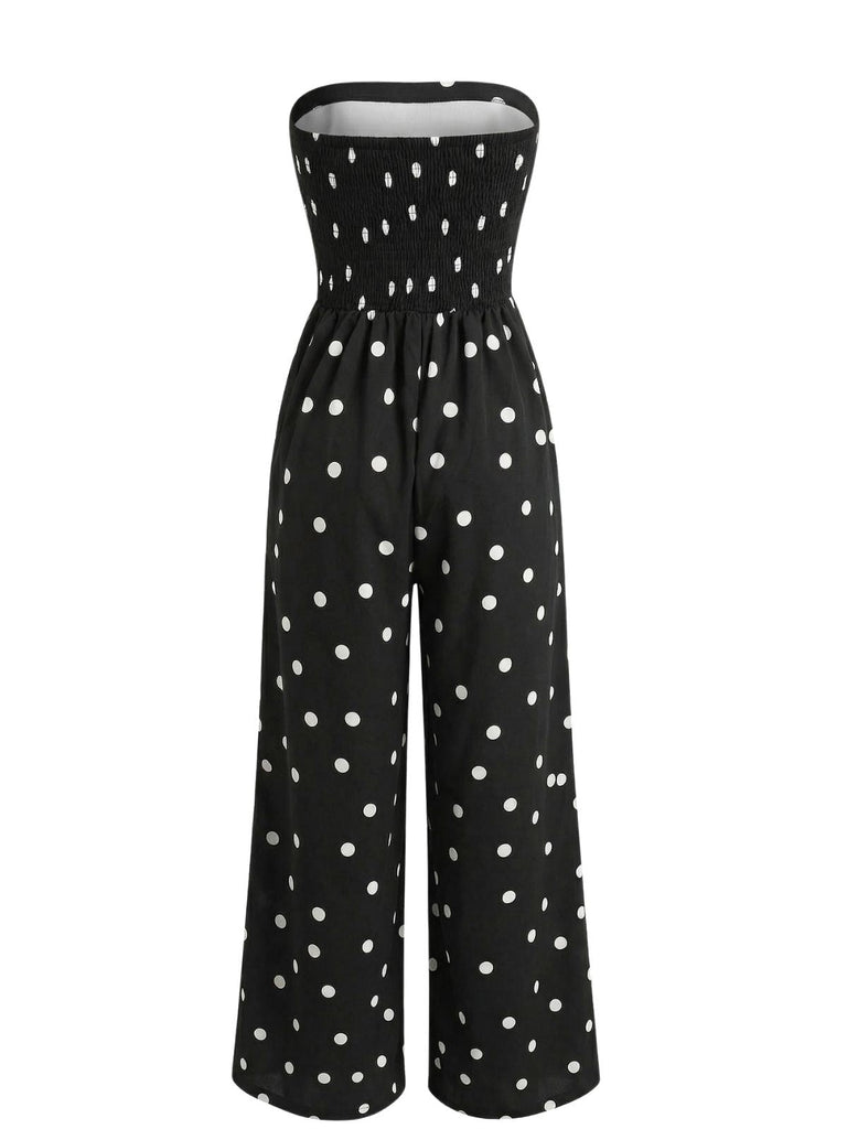 Combinaison Bustier à Jambes Larges à Pois Noire Années 1950 4