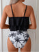 Ensemble tankini noir à volants avec cocotiers années 1950