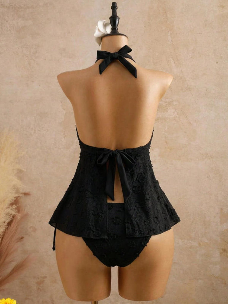 Texturé Floral Halter Profond V Ensemble Tankini Années 1950 11