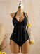 Texturé Floral Halter Profond V Ensemble Tankini Années 1950 10