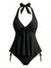 Texturé Floral Halter Profond V Ensemble Tankini Années 1950 9