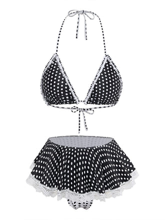 Noir à Pois Dentelle Halter Ensemble Bikini Années 1960 2