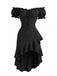 Robe Off-Shoulder à Manches Bouffantes Asymétrique à Volants Noir Années 60