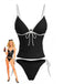 Contrasté Bordure Nœud Tankini Ensemble Noire Années 1980