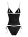 Contrasté Bordure Nœud Tankini Ensemble Noire Années 1980 3
