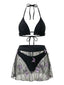 3PCS Bikini papillon noir et cache-maillot années 1980