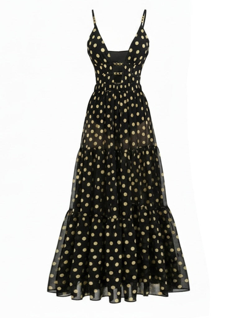 Maillot de Bain et Jupe Cache-Maillot à Pois Noir Années 80