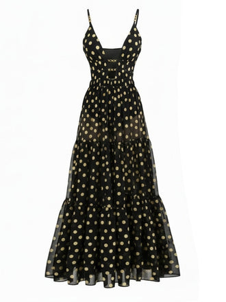 Maillot de Bain et Jupe Cache-Maillot à Pois Noir Années 80