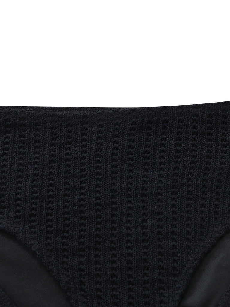 Crochet Croisé Sans Manches Tricot de Bain Robe Noire Années 1980 5