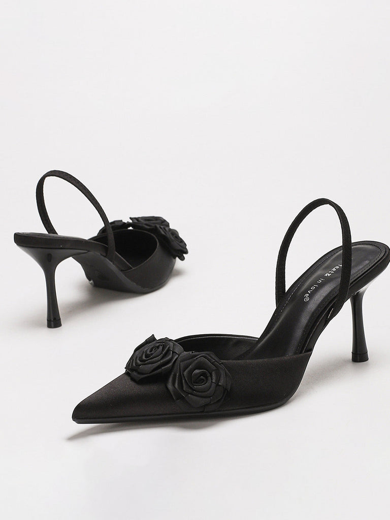 Vintage Rose 3D Bout Pointu Talon Haut Escarpins 3