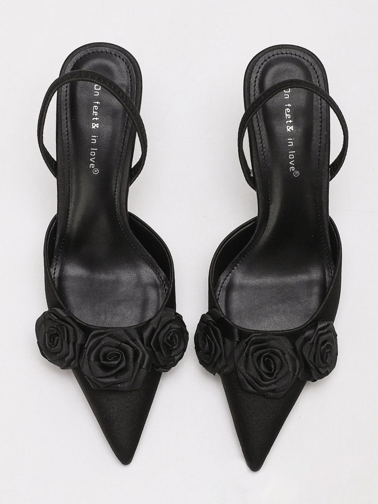 Vintage Rose 3D Bout Pointu Talon Haut Escarpins 4