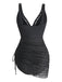 Noir Dentelle Col V Froncé Maillot de Bain Une Pièce Années 1950 2