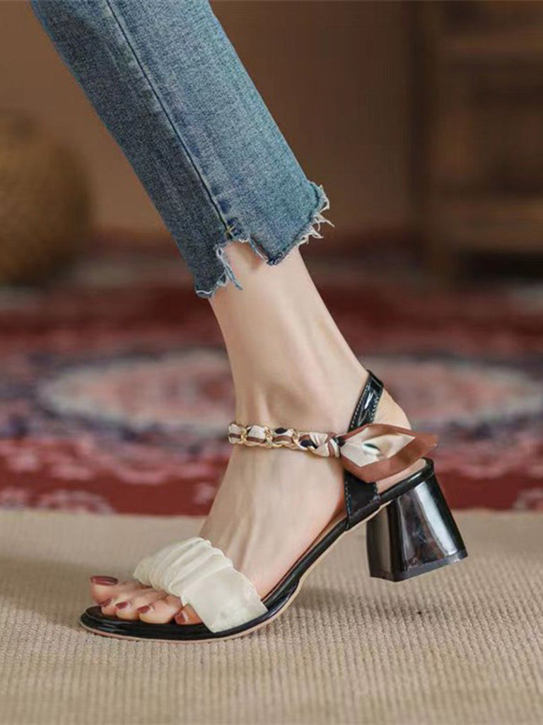 Sandales à Talons Hauts avec Bride de Cheville Noir & Blanc