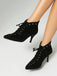 Black high-heeled lace-up shoes on a neutral background