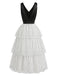[Prévente] Robe en Mousseline à Pois avec Volants Étagés Noir & Blanc Années 40