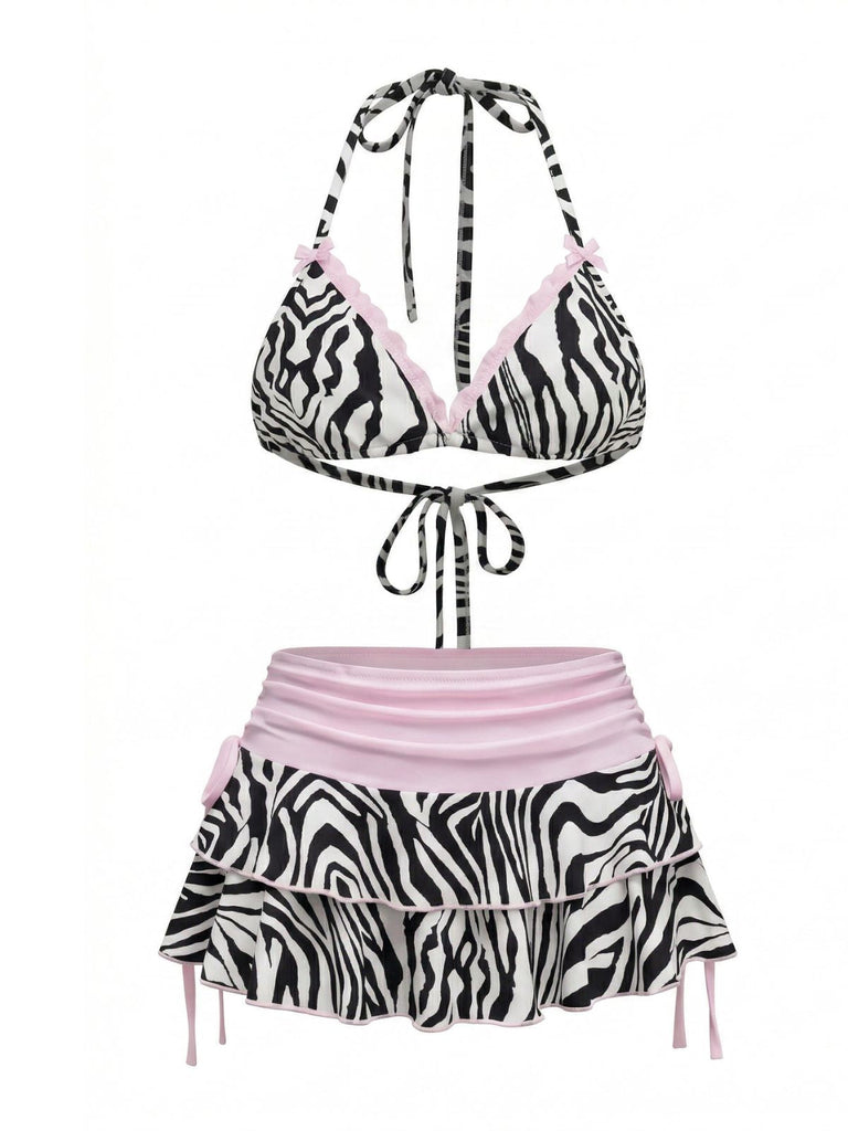 [Prévente] Ensemble Bikini Rayures Zèbre Noir & Blanc Années 1950