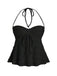 Y2K Uni Texturé Halter Froncé Babydoll Haut 5