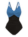 Maillot de bain bicolore bleu et noir sur fond blanc