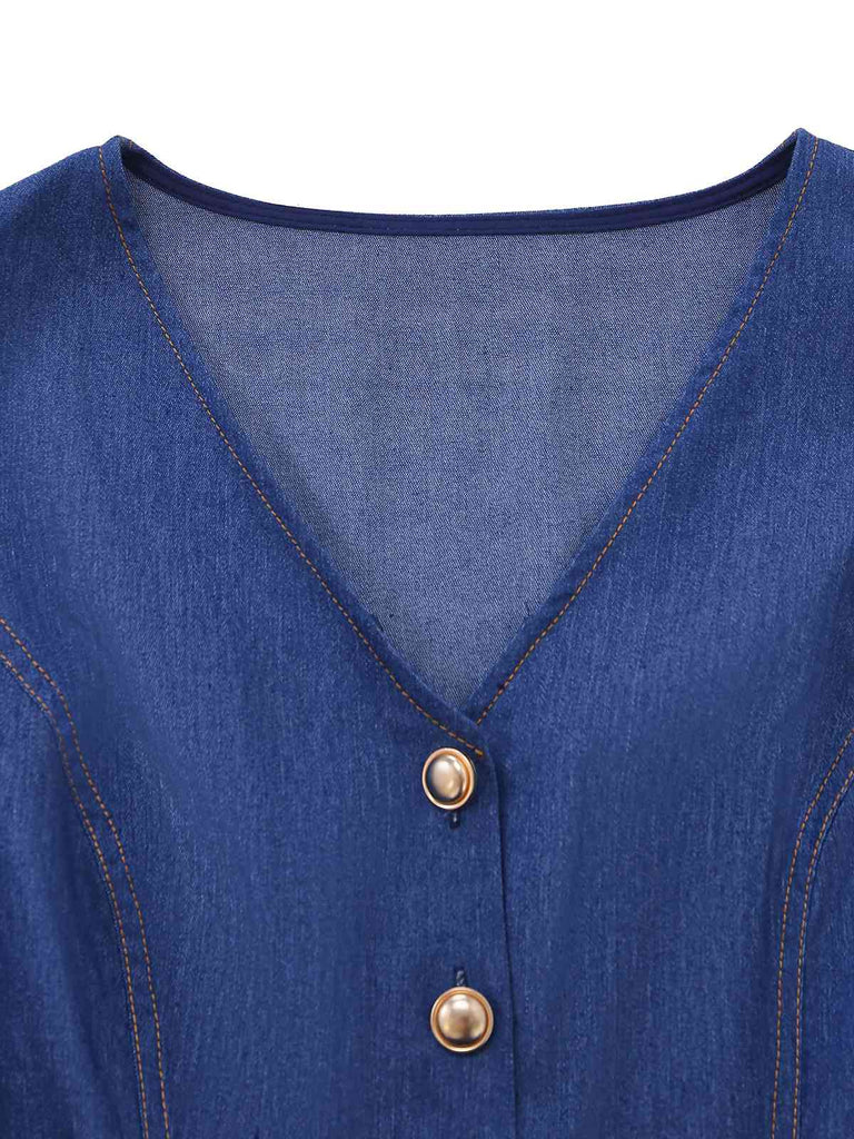 Blue 1930s Denim Sleeveless Mermaid Dress