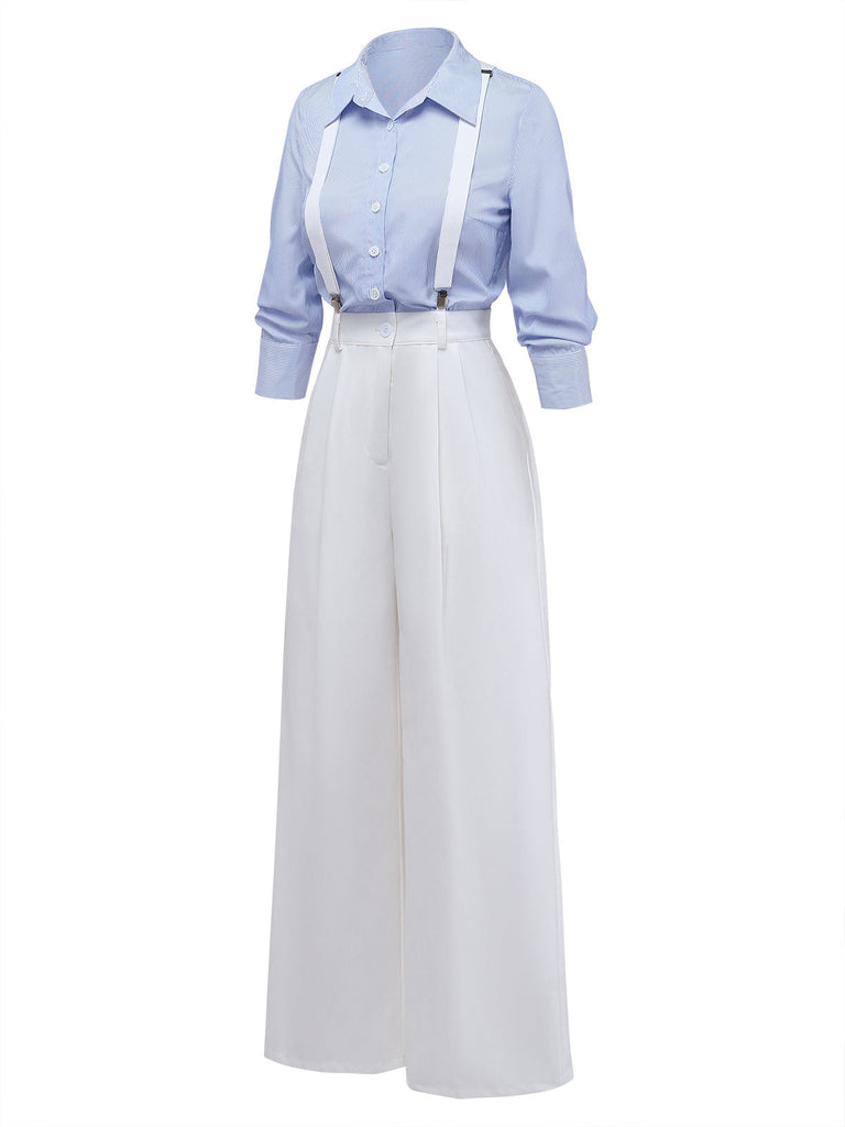 [Prévente] 2PCS Combinaison bleue rayée bretelles amovibles années 1930