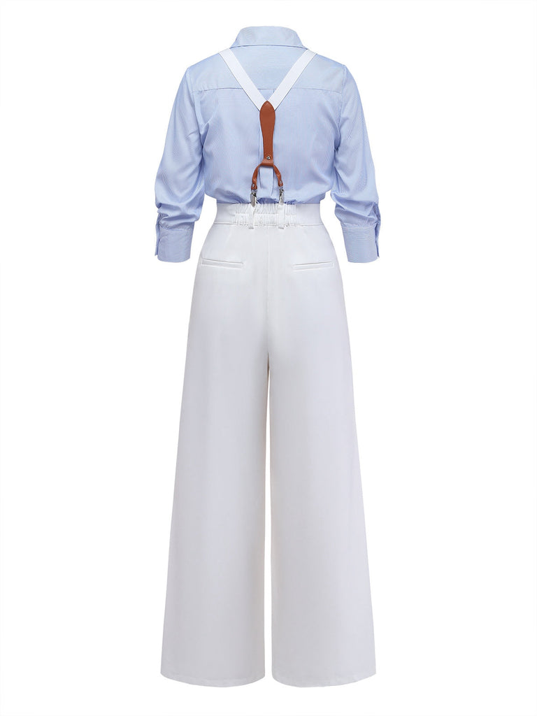 [Prévente] 2PCS Combinaison bleue rayée bretelles amovibles années 1930