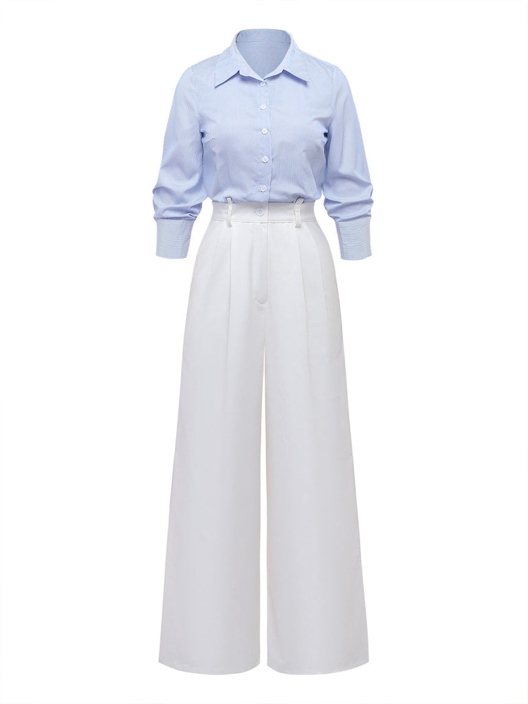 [Prévente] 2PCS Combinaison bleue rayée bretelles amovibles années 1930