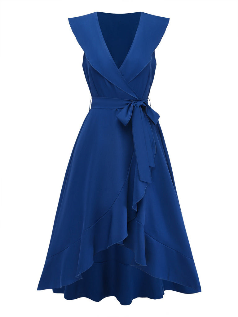 Col V Uni à Volants Ourlet Tie-Up Robe Années 1930 4