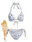 Bikini Triangle Licou Petites Fleurs Bleues Années 1940