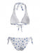 Bleu Ensemble Bikini Dos Nu à Petites Fleurs avec Lien années '40 3