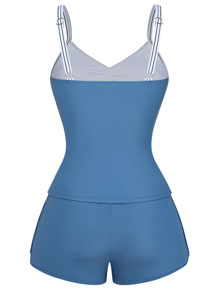 Maillot de bain rayé bleu poches et fronces années 1940