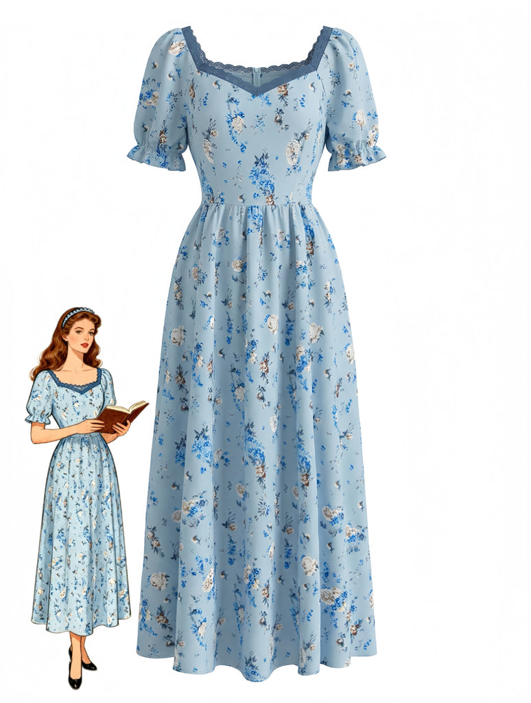 Robe Évasée Imprimée Florale avec Ceinture à la Taille années '50