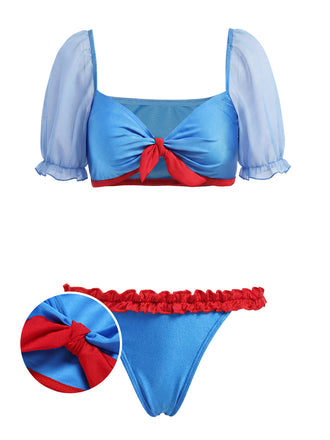 [Prévente] Ensemble Bikini en Maille Col Cœur à Nœud Bleu Années 1950