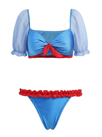 [Prévente] Ensemble Bikini en Maille Col Cœur à Nœud Bleu Années 1950 2