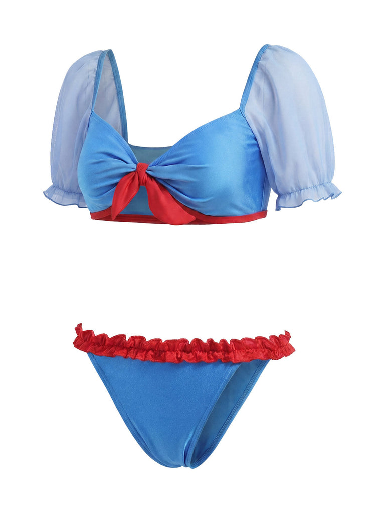 [Prévente] Ensemble Bikini en Maille Col Cœur à Nœud Bleu Années 1950 3