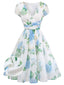 [Prévente] Robe swing bleue col V et imprimé floral années 1950