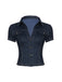 Chemise Courte Col Revers Manches Courtes en Denim Bleu Années 60