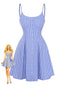 Robe trapèze rayée bleue bretelles fines années 1960