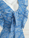 Robe Courte Paisley Col V à Volants Brodée Bleue Années 1970 8