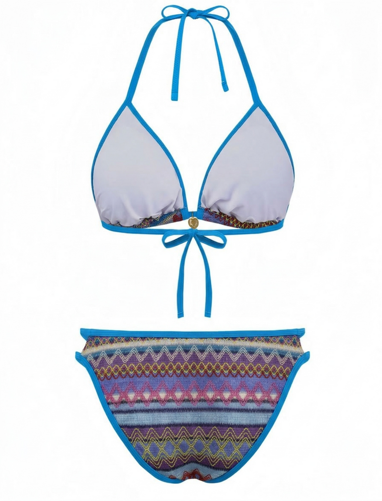 Bohème Géométrique Tricot Halter Ensemble Bikini Années 1970 13