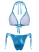 Bleu Métallisé Coquillage Halter Ensemble Bikini Années 1980 3